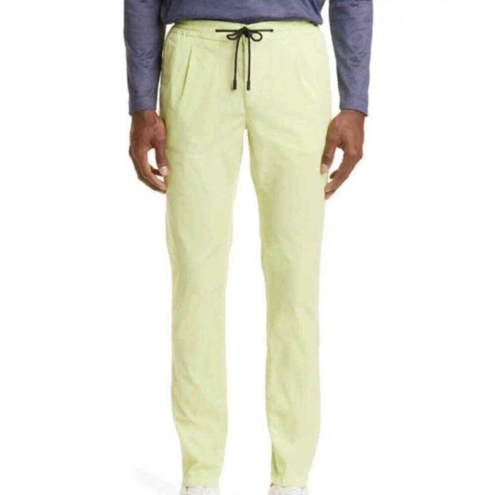 CANALI Mens Black Edition Jogger Fit Chino Pants 56 US 38 Neon Yellow Drawstring